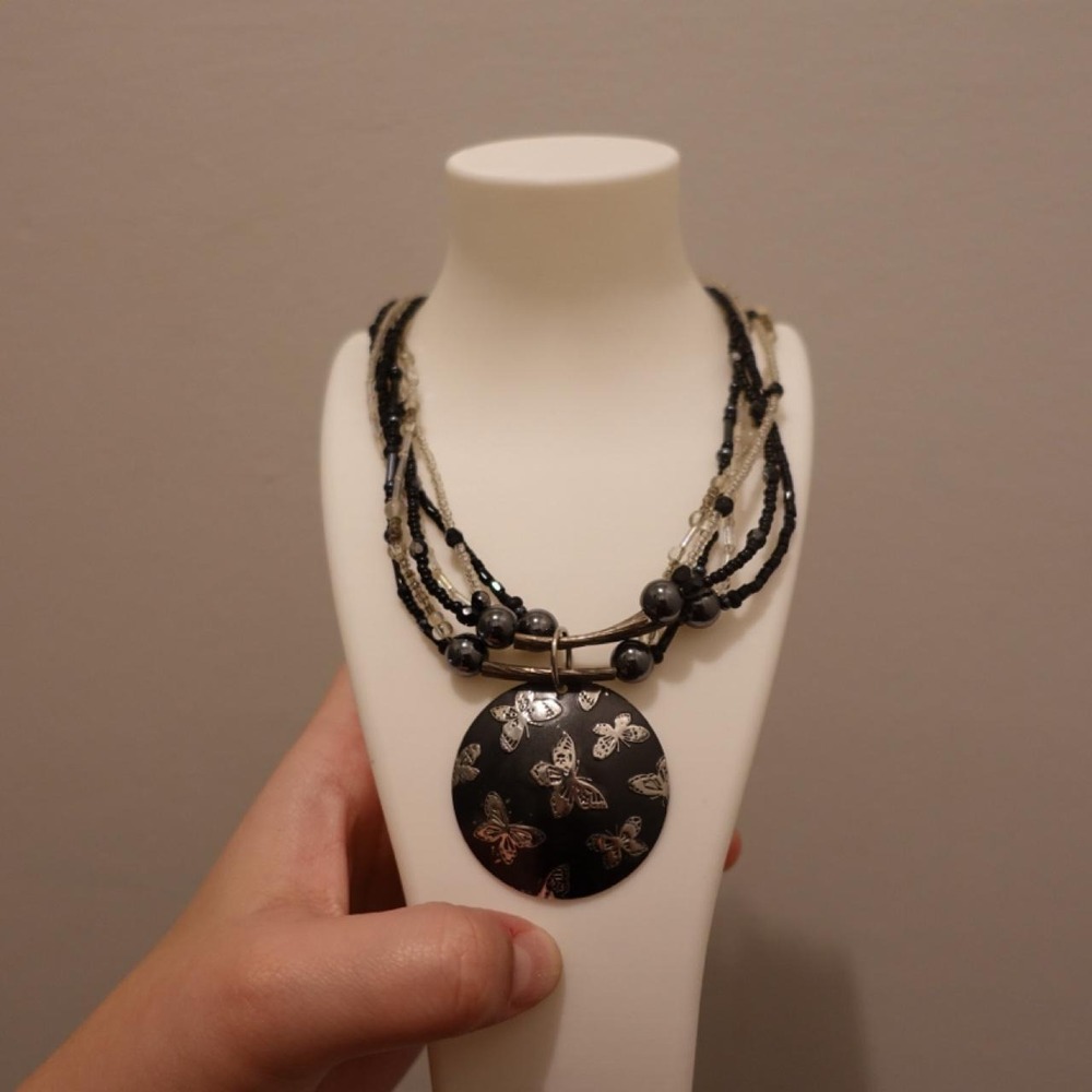 Black and silver butterfly necklace